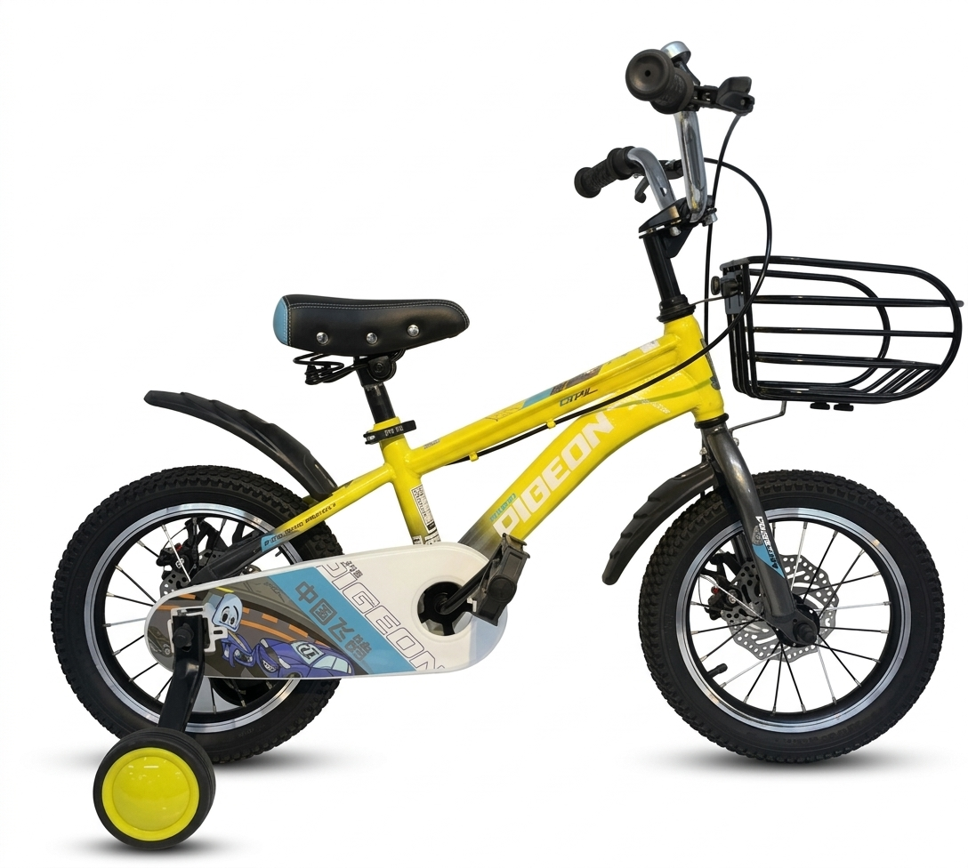Yellow 14 Inch/16 Inch/20 Inch Steel Frame Bicycle With Training Wheels